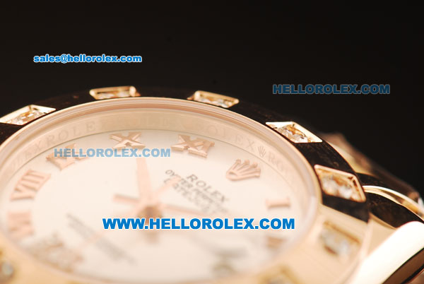 Rolex Datejust Swiss ETA 2836 Automatic Movement Full Rose Gold with White Dial and Roman Numerals - Click Image to Close